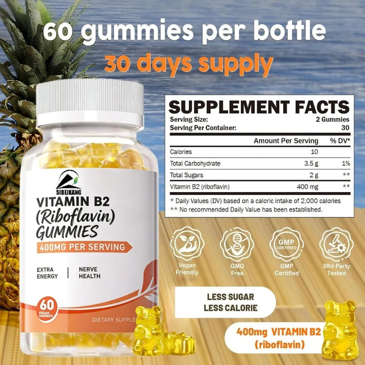 Vitamin B2 Riboflavin 400mg Gummies – 60 Count