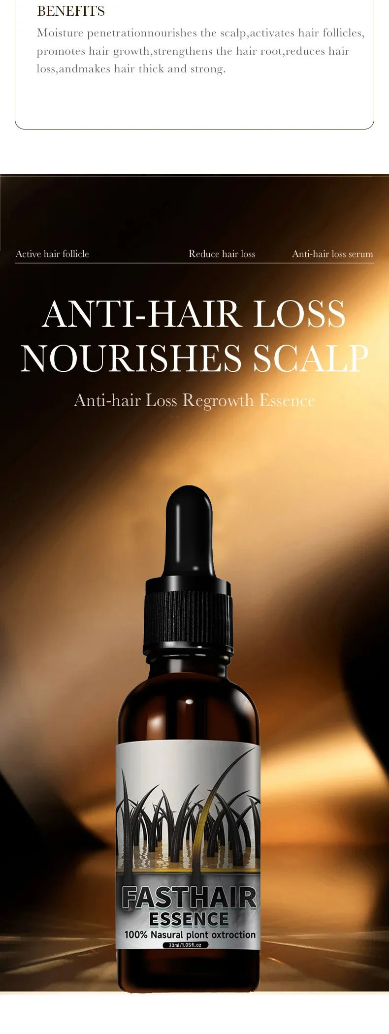 Hair Growth Essential Loss Regrowth Treatment Strengthens Hair Nourishes Scalp Light Weight Non Greasy Improve Scalp Circulation