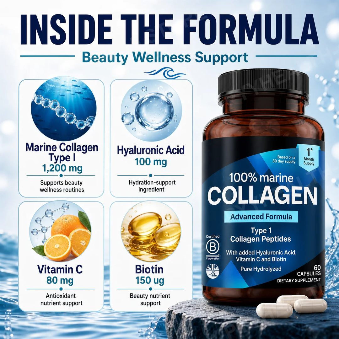 Marine Collagen Capsules – Hyaluronic Acid, Vitamin C &amp; Biotin
