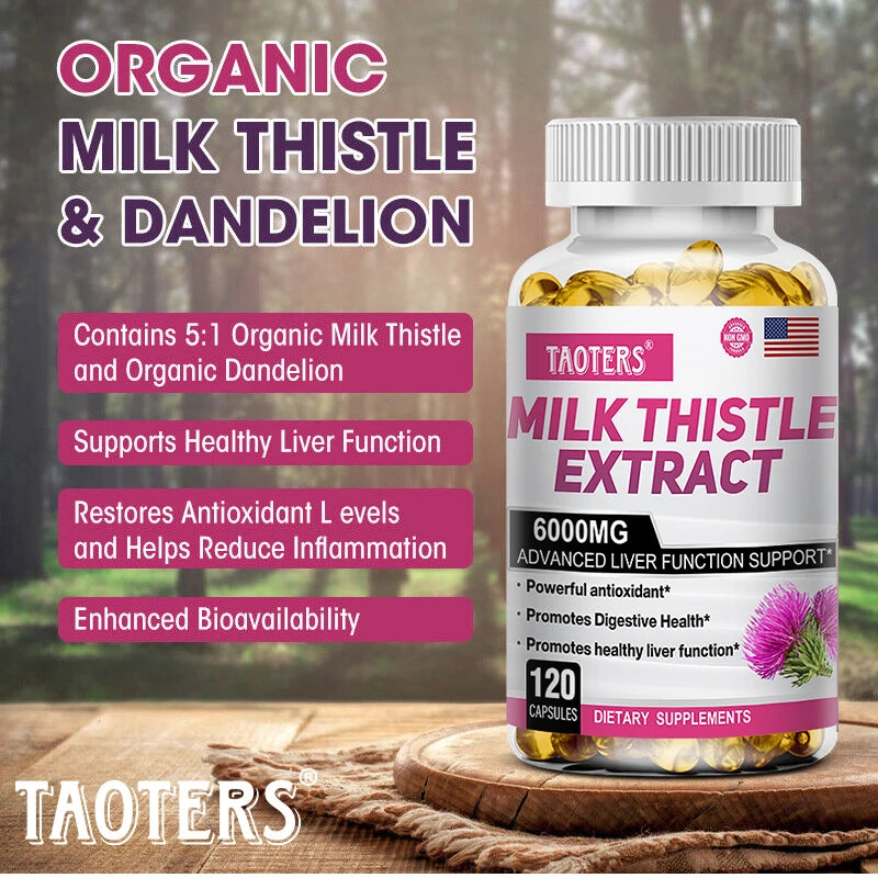 Milk Thistle 6000 Mg Silymarin and Dandelion Root for Liver Health and Antioxidant Detoxification