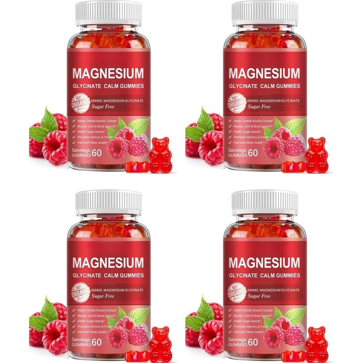 Magnesium Glycinate Gummies Sugar Free Vegan Raspberry Calm Sleep and Memory Support with Vitamin D3 and B6 CoQ10 60 Gummies