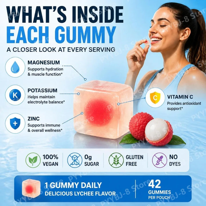 Electrolyte Gummies – Vegan, Zero Sugar, Magnesium, Potassium &amp; Vitamin C, 42 Count