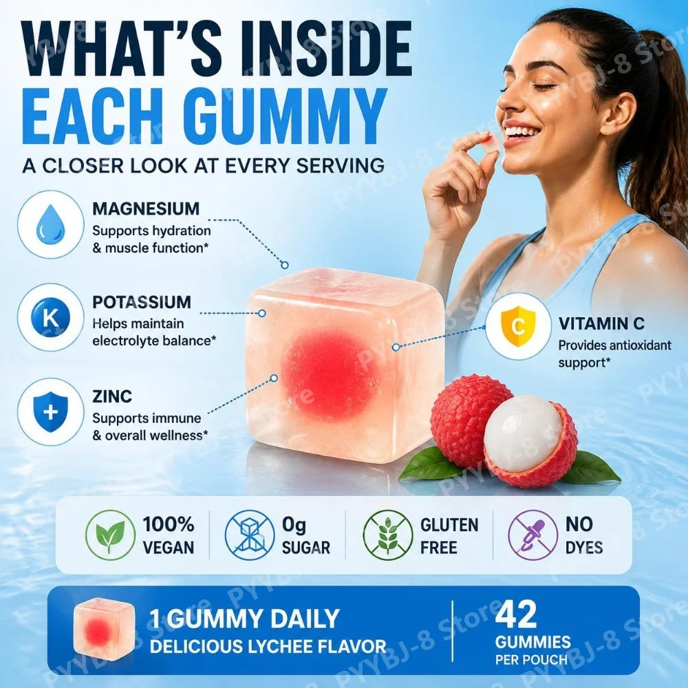 Electrolyte Gummies – Vegan, Zero Sugar, Magnesium, Potassium &amp; Vitamin C, 42 Count