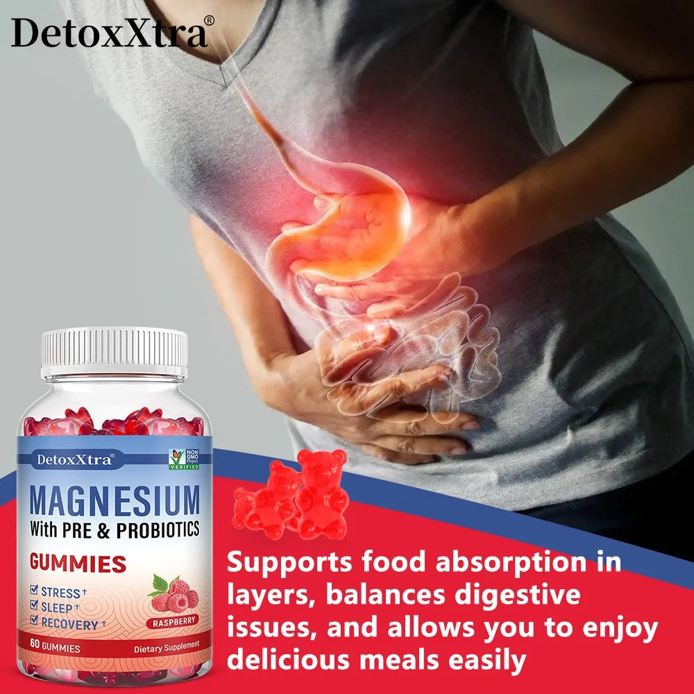 Magnesium Citrate Supplement Gummies with Prebiotics &amp; Probiotics for Stress, Sleep &amp; Recovery - Vegan, Gluten Free, Non-GMO