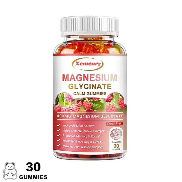 Magnesium Glycinate Gummies - Calm, Relieves Stress, Promotes Sleep, for Brain Health, Strengthen Muscles and Bones