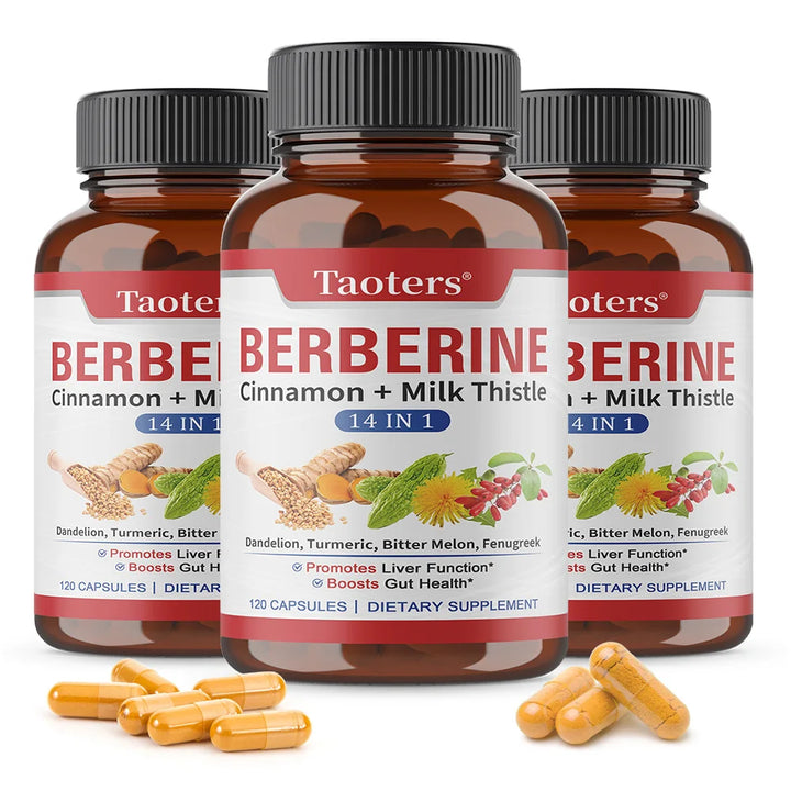 Berberine Capsules with Cinnamon, Milk Thistle, Support Cardiovascular Gut Liver Health, Balance Metabolism Boost Immunity