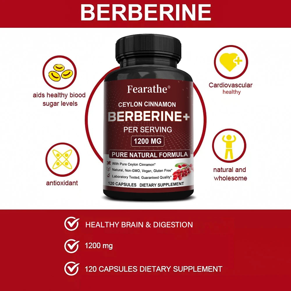 Berberine HCI &amp; Ceylon Cinnamon Capsules, Support Cardiovascular, Gastrointestinal, Liver, Immune Health &amp; Metabolic Balance