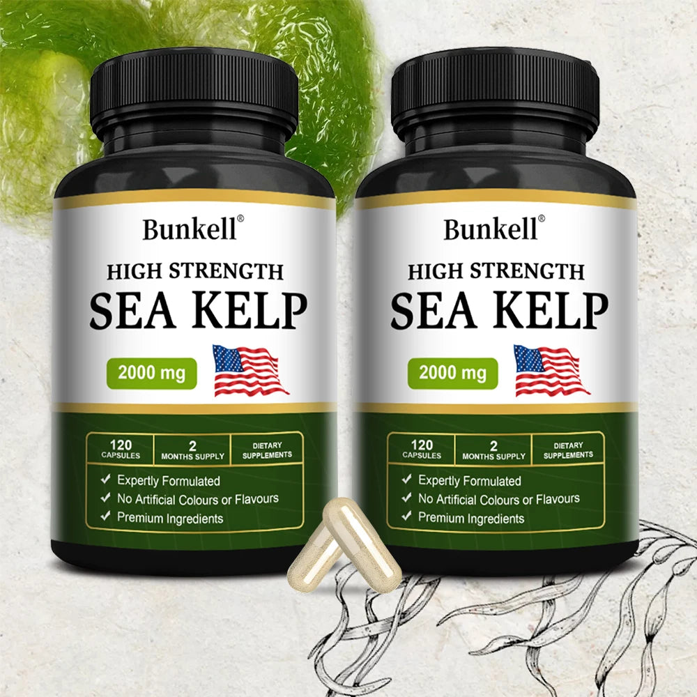 Sea Kelp Capsules 200mg, Natural Marine Iodine Supplement, Support Thyroid Wellness, Metabolic Balance &amp; Daily Energy, Non-GMO