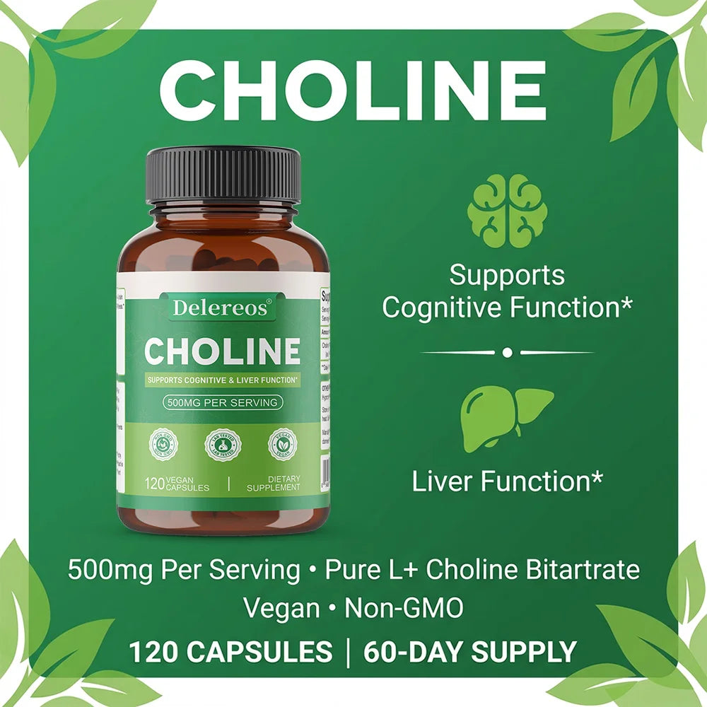 Choline 500mg Capsules – Cognitive &amp; Liver Support