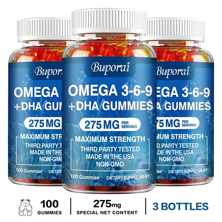 Omega 3-6-9 + DHA Gummies – Brain &amp; Eye Support