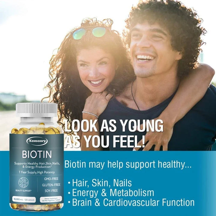 Biotin Capsules - Contains Vitamin B7 Support Supplement To Help Maintain Hair, Skin, Nails, Energy Production
