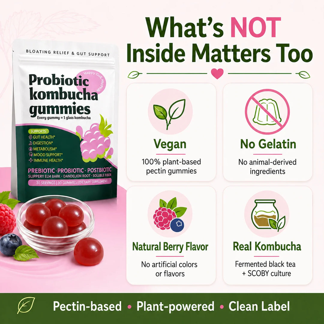 Probiotic Kombucha Gummies – Berry, Prebiotic &amp; Postbiotic