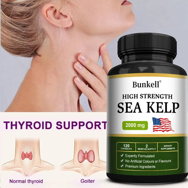 Sea Kelp Capsules 200mg, Natural Marine Iodine Supplement, Support Thyroid Wellness, Metabolic Balance &amp; Daily Energy, Non-GMO
