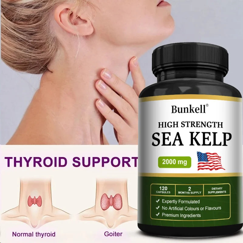 Sea Kelp Capsules 200mg, Natural Marine Iodine Supplement, Support Thyroid Wellness, Metabolic Balance &amp; Daily Energy, Non-GMO