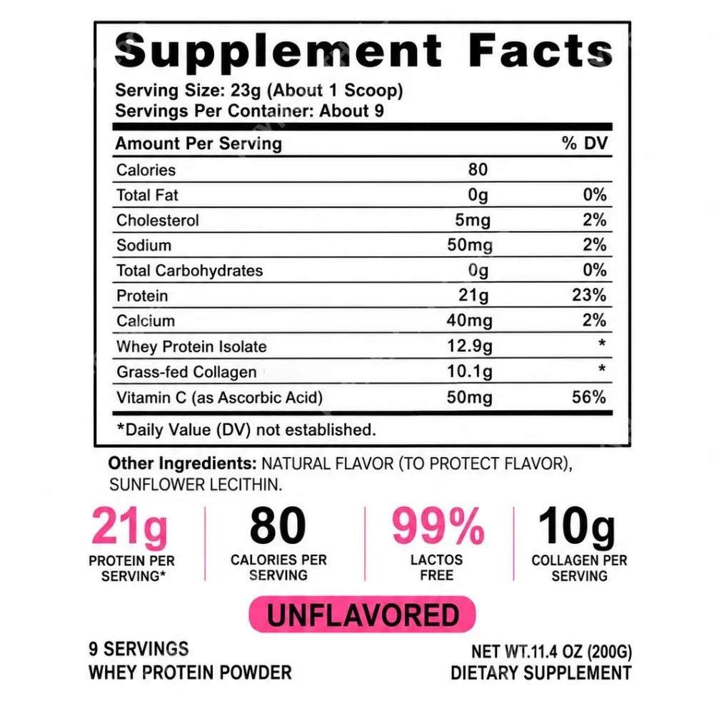 Collagen Whey Protein Powder – Unflavored 200g