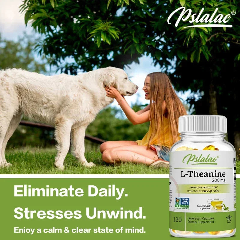 Natural L-Theanine Capsules 200 Mg, Stress Relief, Mood Supplement, for Overall Health, Vegetarian