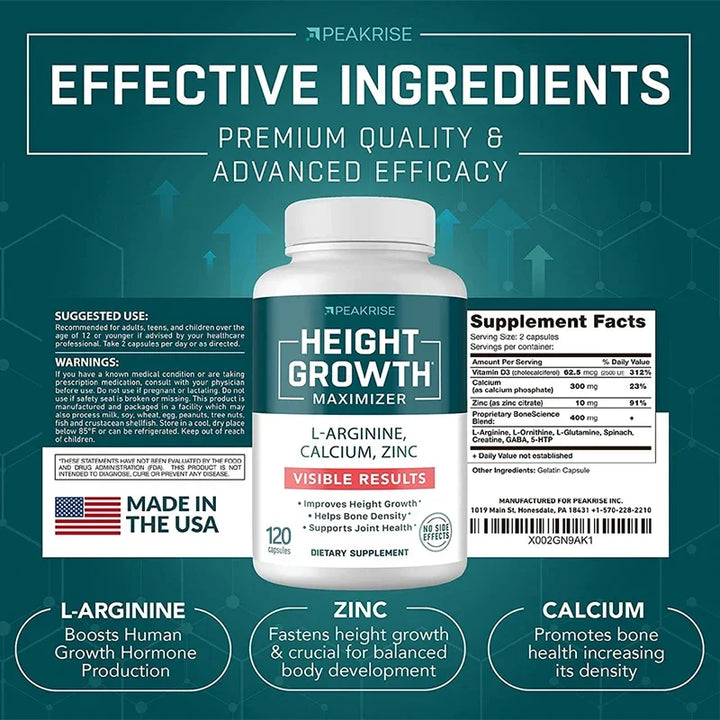Vitamin D3 + Calcium and Zinc Nutritional Supplement, Natural Height Growth, Suitable for Adults and Children