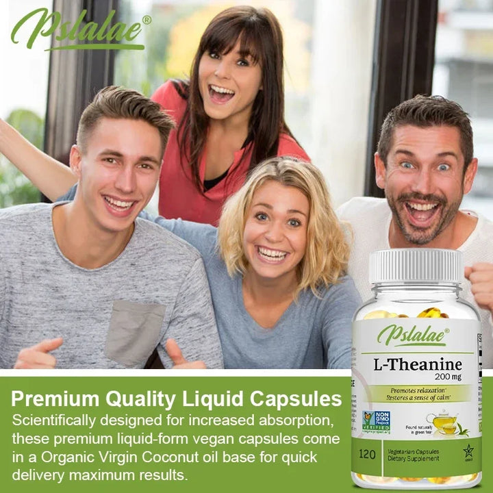 Natural L-Theanine Capsules 200 Mg, Stress Relief, Mood Supplement, for Overall Health, Vegetarian