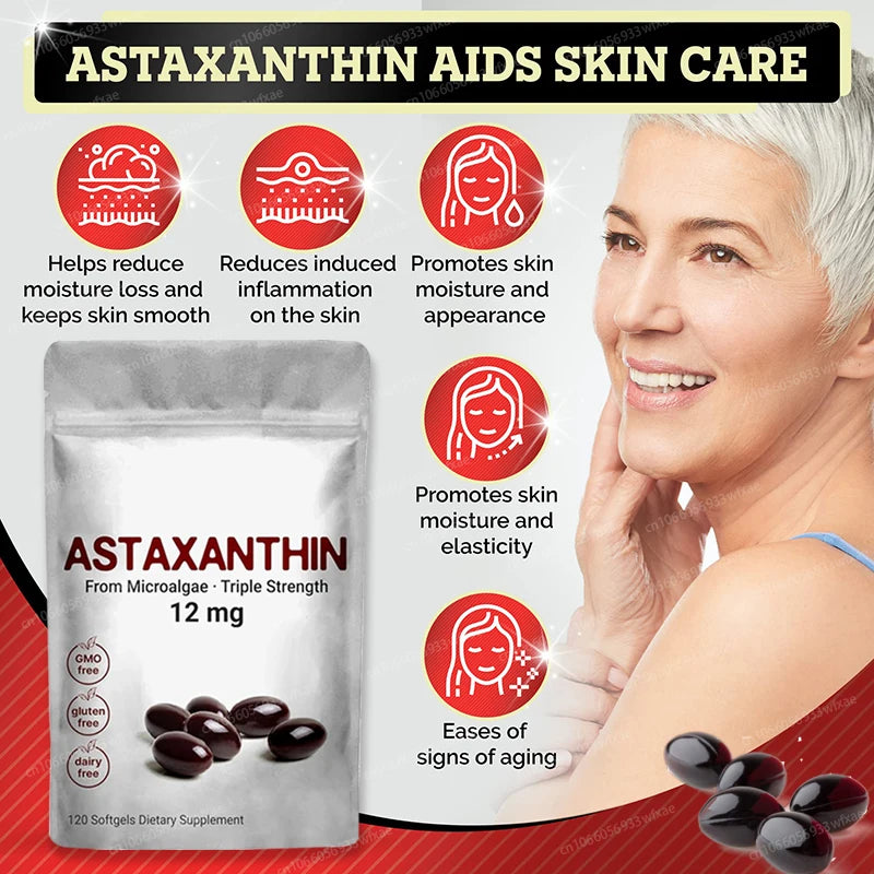 120Pcs Astaxanthin Supplement with Ashwagandha Extract Support Eye, Skin, Joint and Immune System Health Support Vision