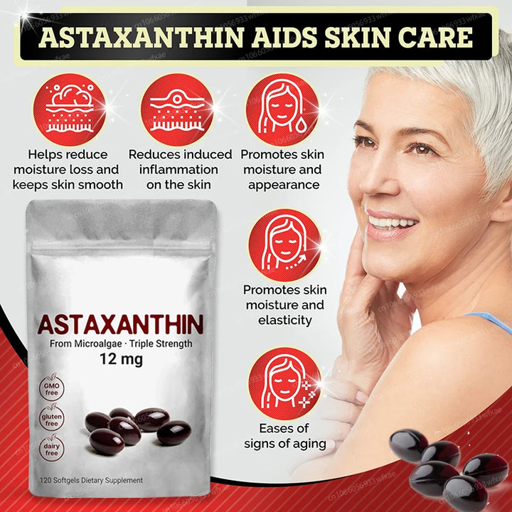 120Pcs Astaxanthin Supplement with Ashwagandha Extract Support Eye, Skin, Joint and Immune System Health Support Vision
