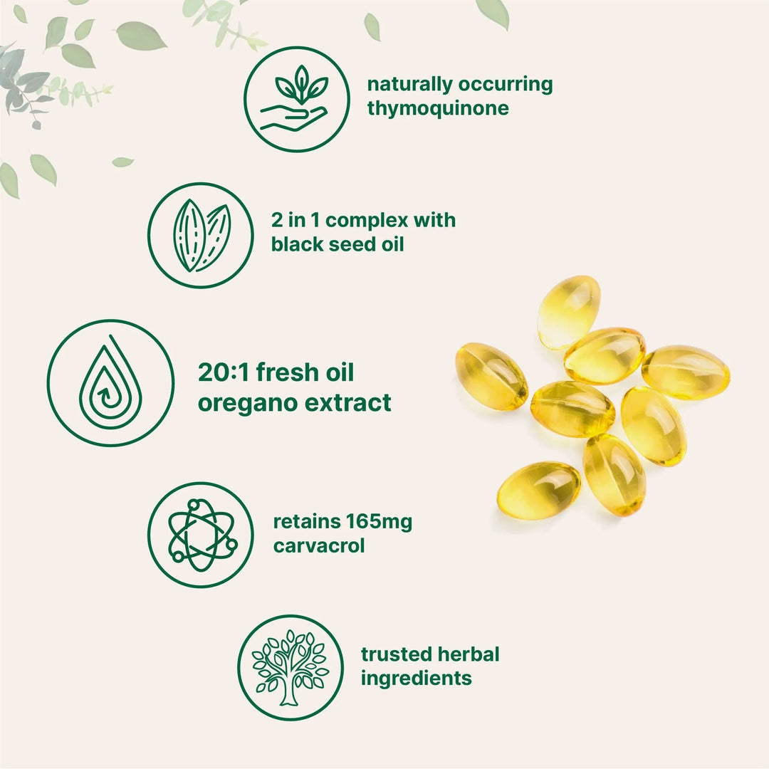 2 in 1 Oil of Oregano Softgels with Black Seed Oil Boosts Immunity Skin Health Capsules