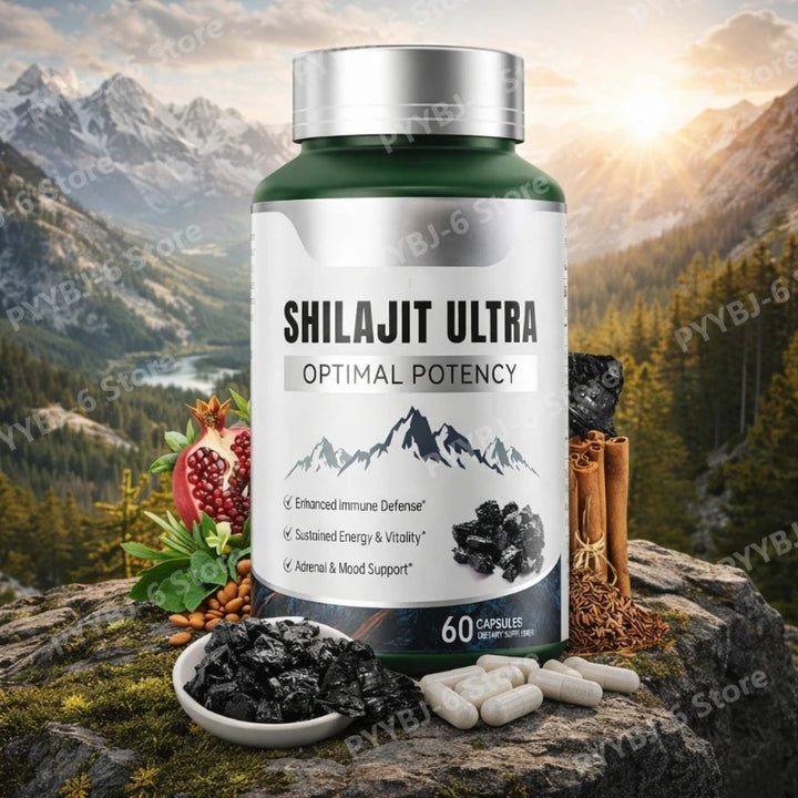 Shilajit Ultra with L-Arginine for Natural Energy and Vitality 60 Capsules Non-GMO  Endurance Stamina Antioxidant Supplement