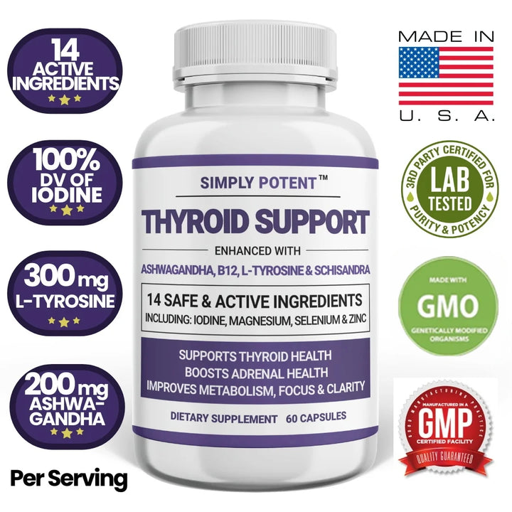 Thyroid Support and Adrenal Support Supplements for Energy, Metabolism, Cortisol Balance, and Combating Stress and Fatigue