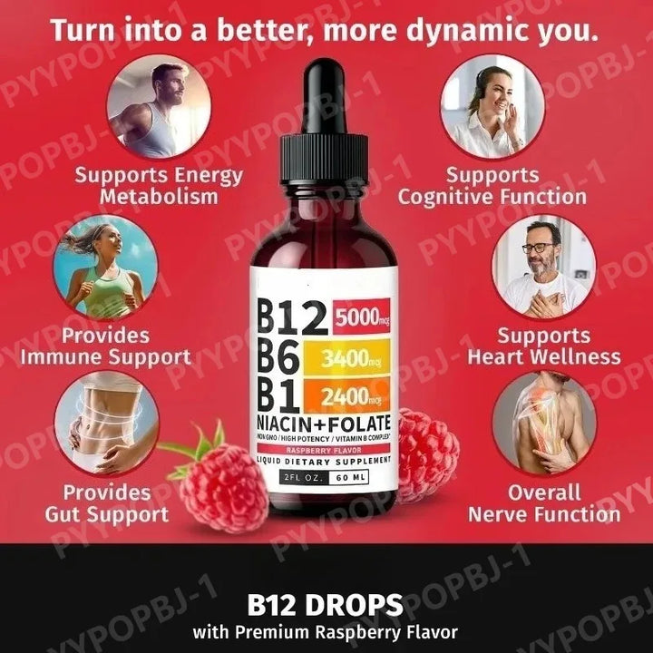 5-in-1 Vitamin B Complex Liquid Drops – B12, B6, B1 &amp; Folate