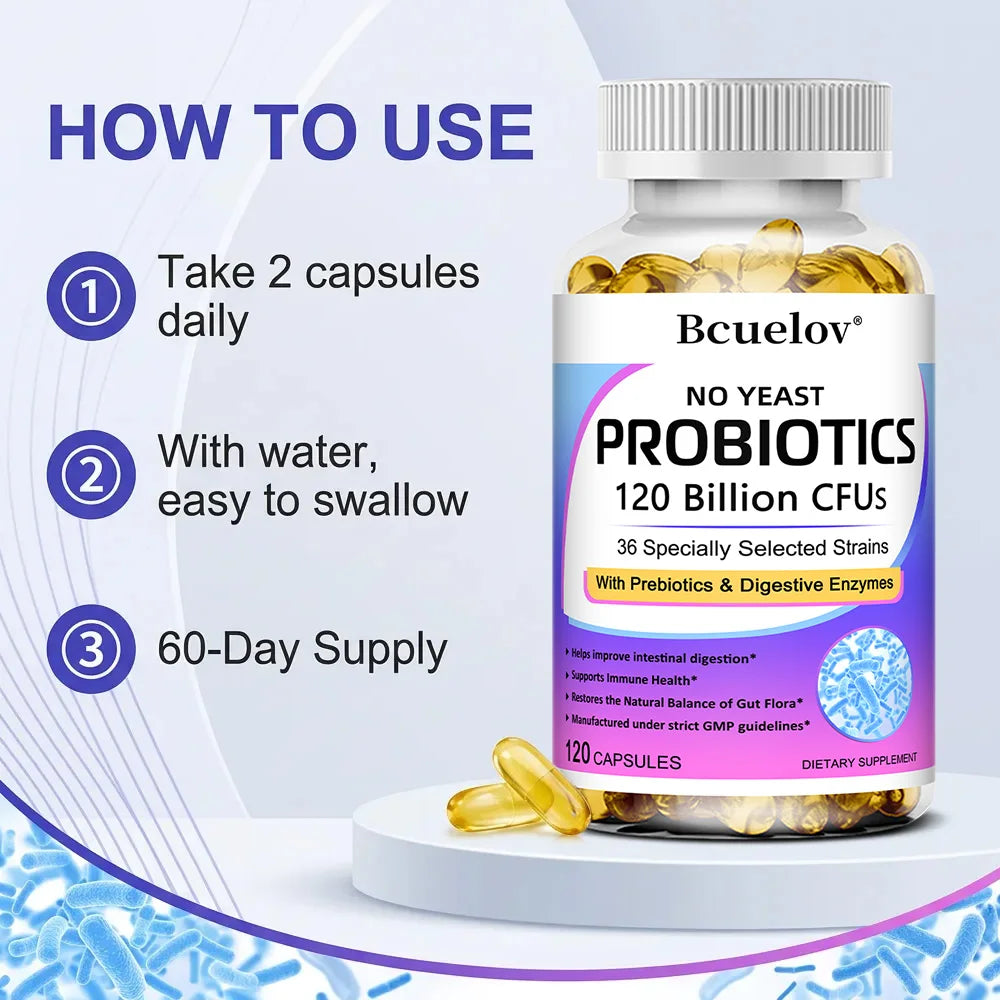 Probiotics 120 Billion CFU – Prebiotics &amp; Digestive Enzymes