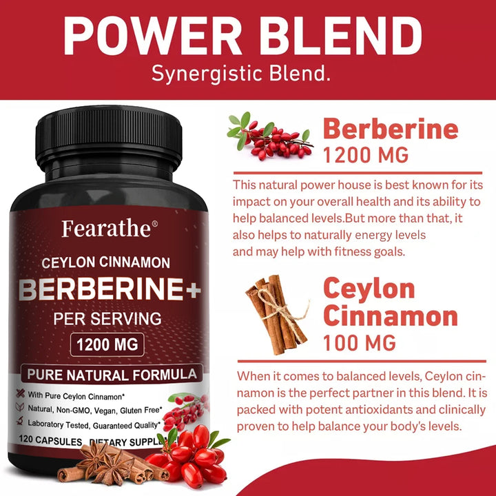 Berberine HCI &amp; Ceylon Cinnamon Capsules, Support Cardiovascular, Gastrointestinal, Liver, Immune Health &amp; Metabolic Balance