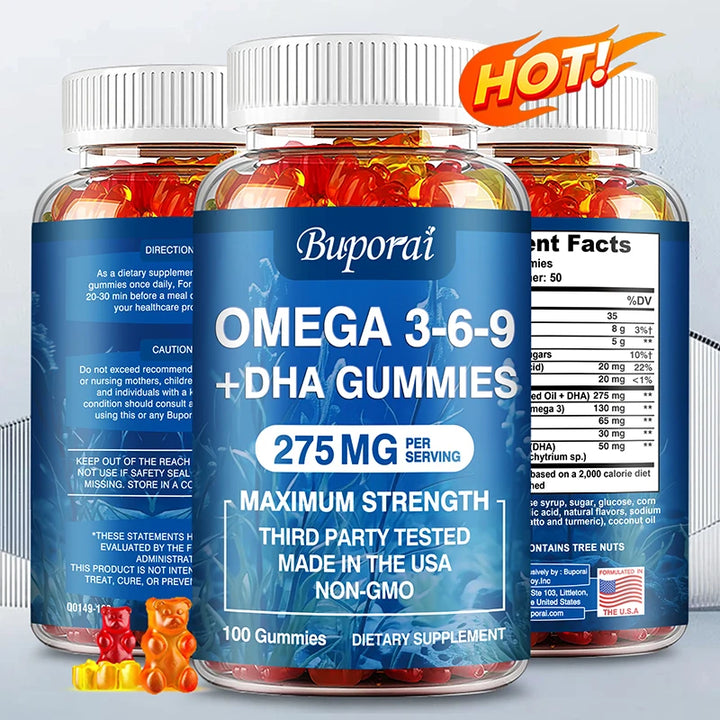Omega 3-6-9 + DHA Gummies – Brain &amp; Eye Support