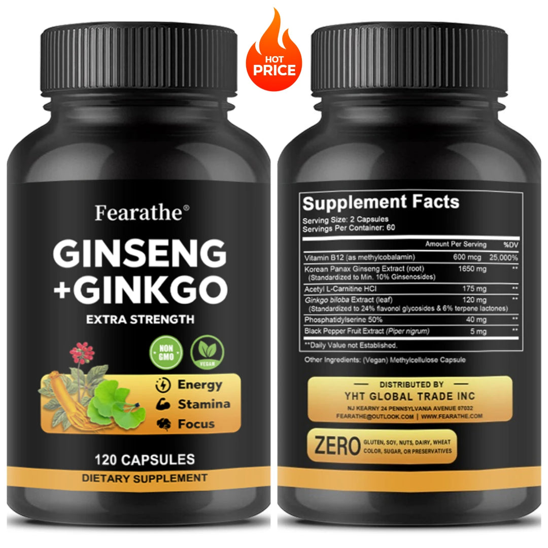 Panax Ginseng + Ginkgo Biloba Capsules – Energy &amp; Focus Support