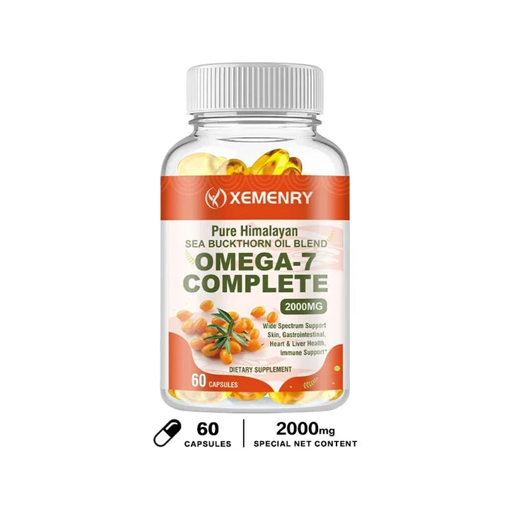 Sea Buckthorn Oil Blend, Complete Omega-7, Supports Skin, Immune, Cardiovascular, Digestive and Liver Health 120 Softgels