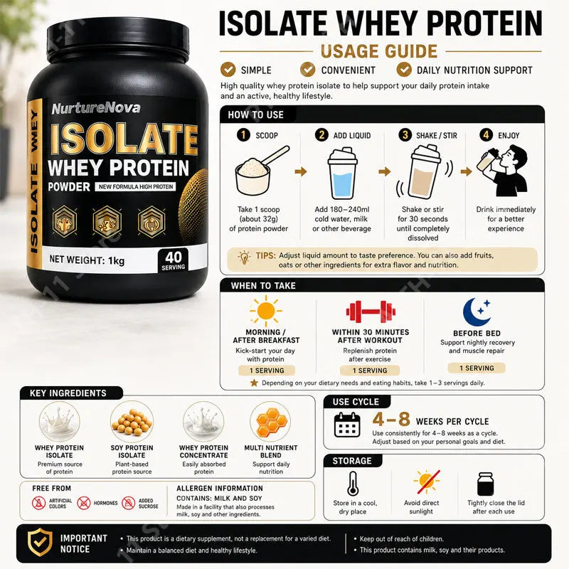 Whey Protein Isolate Powder Low Fat Supplement for Muscle Recovery and Lean Diet Sports Fitness Nutrition Dietary Supplement 1kg