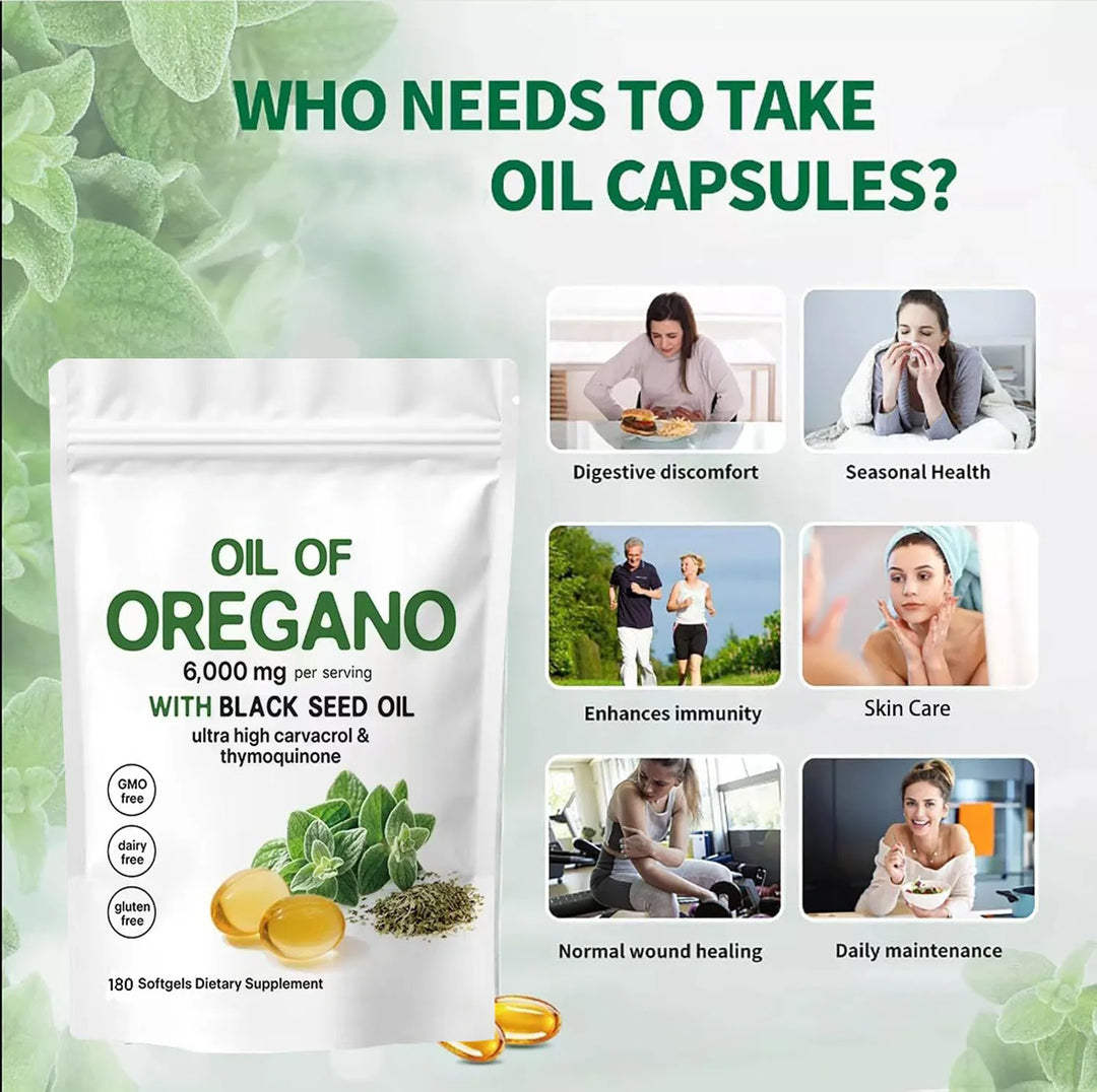 2 in 1 Oil of Oregano Softgels with Black Seed Oil Boosts Immunity Skin Health Capsules