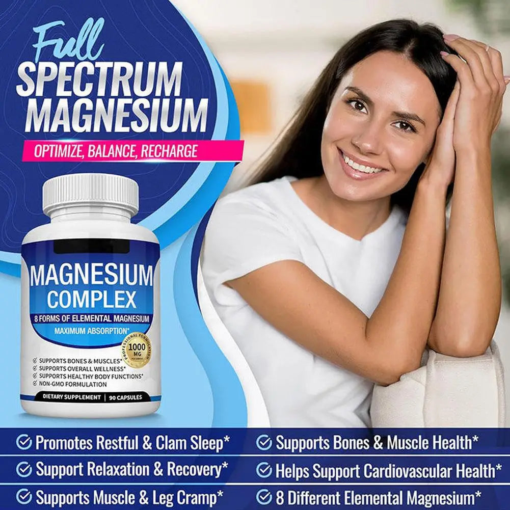 Magnesium Composite Capsules 1000mg Support Muscle Relaxation Relieve Stress Bone Health Dietary Supplement Health Care