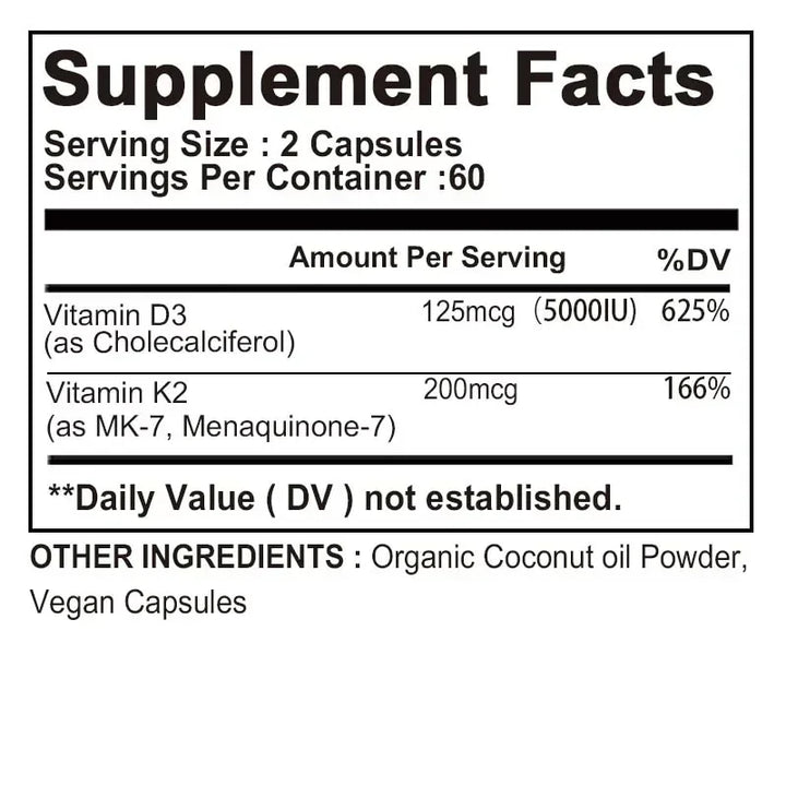Vitamin D3 + K2 Capsules – Bone &amp; Immune Support