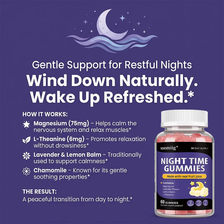 Night Time Sleep Gummies - Enriched with Vitamin B6 and Magnesium - VEGAN | NON-GMO - High Strength for Adults