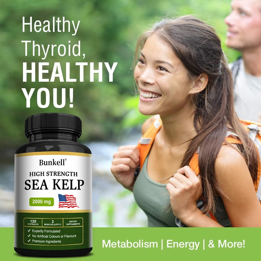 Sea Kelp Capsules 200mg, Natural Marine Iodine Supplement, Support Thyroid Wellness, Metabolic Balance &amp; Daily Energy, Non-GMO
