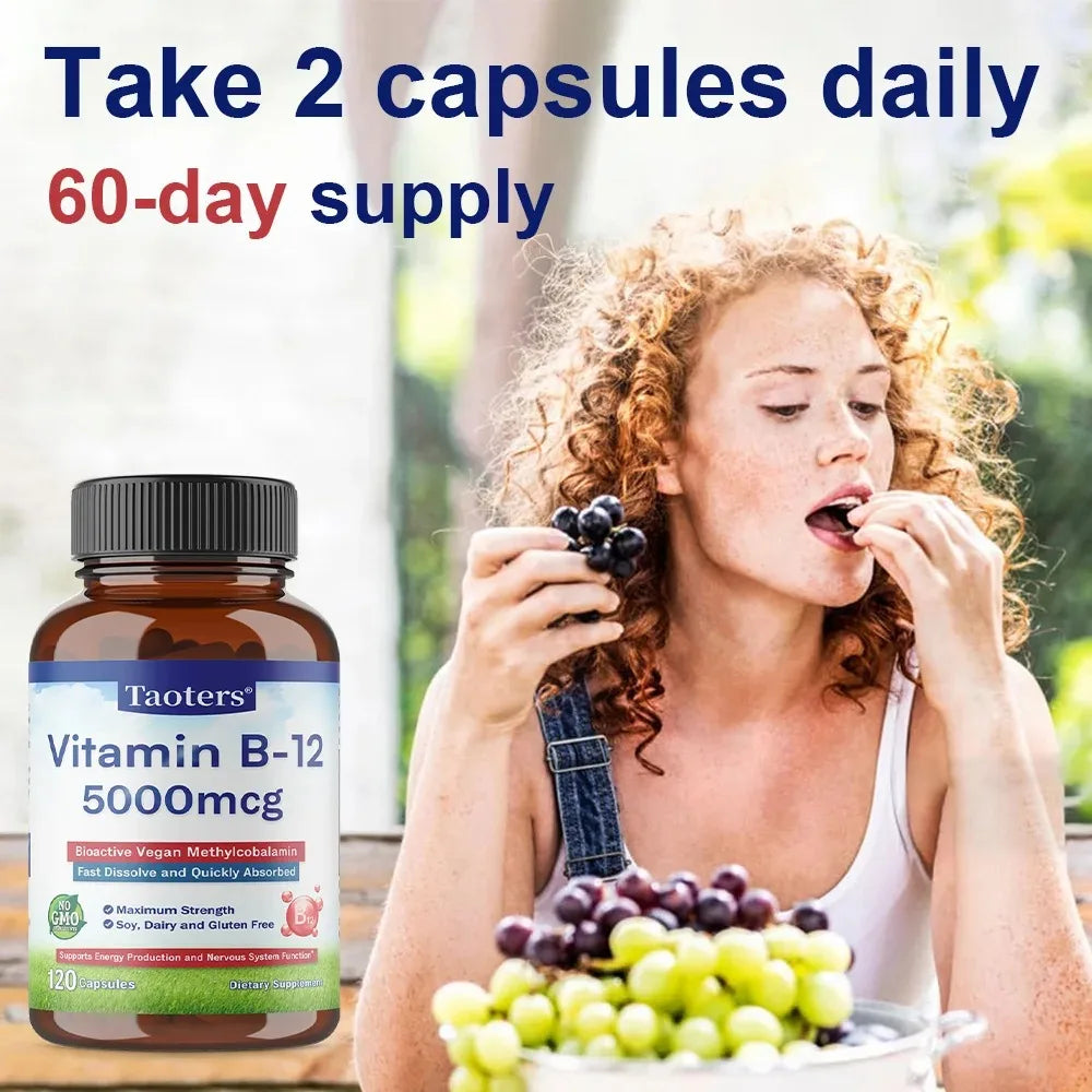 Vitamin B12 5000 Mcg - Supports Heart Health, Nervous System, Promotes Metabolism, Increases Energy Levels, Relieves Fatigue