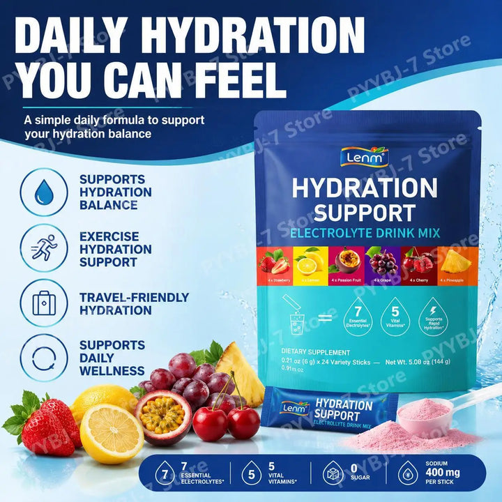 Lenm Sugar-Free Electrolyte Drink Mix – 24 Sticks