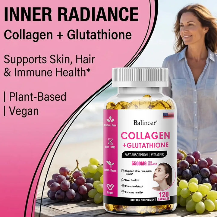 Glutathione Collagen Capsules, Antioxidant, Skin Whitening, Deeply Nourish Skin, Hair &amp; Nails, Support Anti-Aging &amp; Joint Health