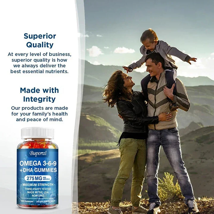 Omega 3-6-9 + DHA Gummies – Brain &amp; Eye Support