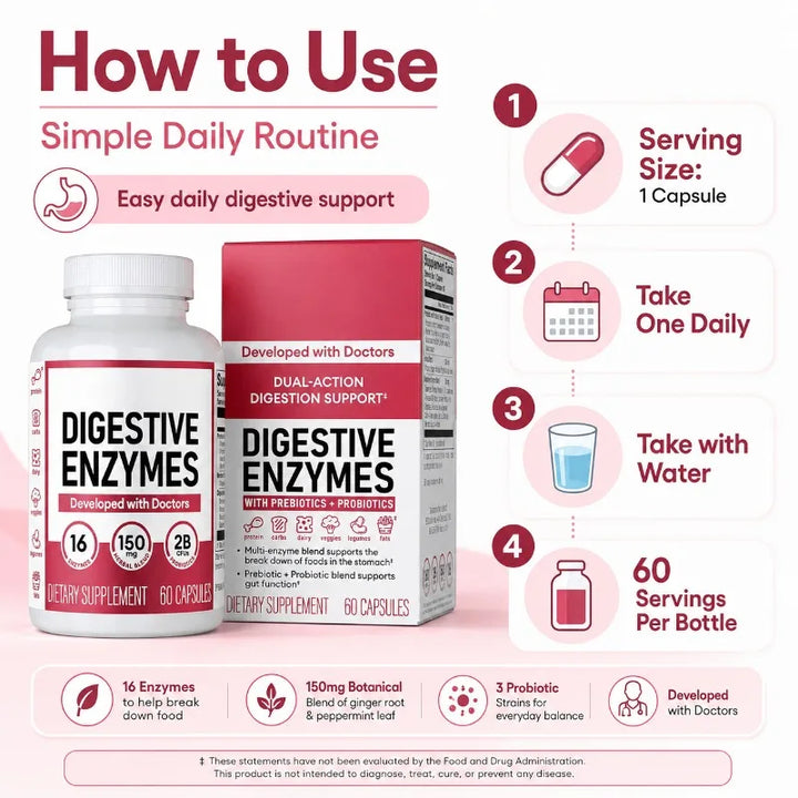 Digestive Enzymes with Probiotics &amp; Prebiotics – 60 Capsules