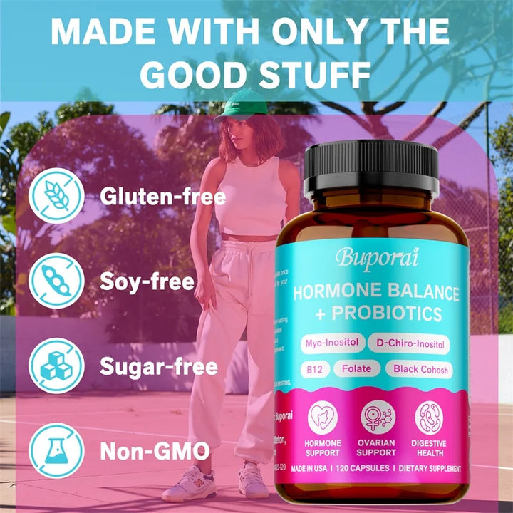 Hormone Balance + Probiotics - Relieves Fatigue, Mood Swings, Supports PMS, Menopause, PMDD, Improve Digestion and Metabolism