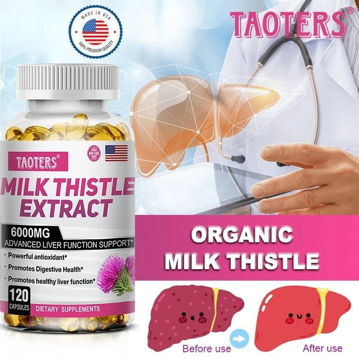 Milk Thistle 6000 Mg Silymarin and Dandelion Root for Liver Health and Antioxidant Detoxification
