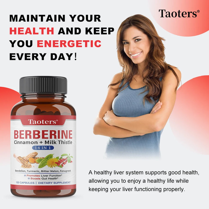Berberine Capsules with Cinnamon, Milk Thistle, Support Cardiovascular Gut Liver Health, Balance Metabolism Boost Immunity