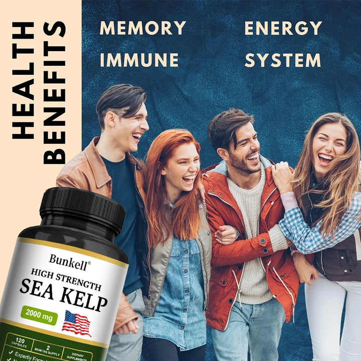 Sea Kelp Capsules 200mg, Natural Marine Iodine Supplement, Support Thyroid Wellness, Metabolic Balance &amp; Daily Energy, Non-GMO