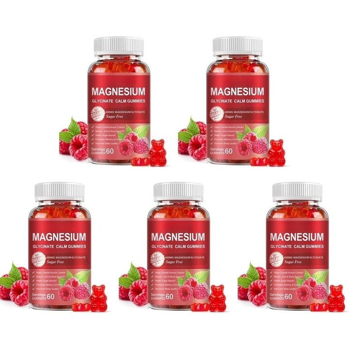 Magnesium Glycinate Gummies Sugar Free Vegan Raspberry Calm Sleep and Memory Support with Vitamin D3 and B6 CoQ10 60 Gummies