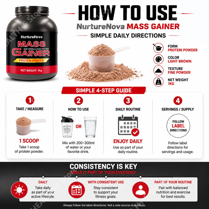 NurtureNova Mass Gainer Protein Powder – 1kg